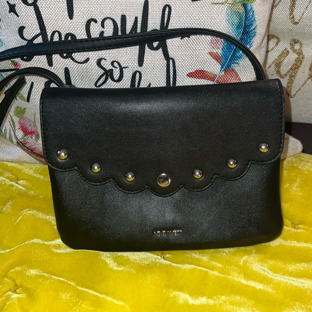 Nine West Black Riveted Vegan Leather Crossbody Purse